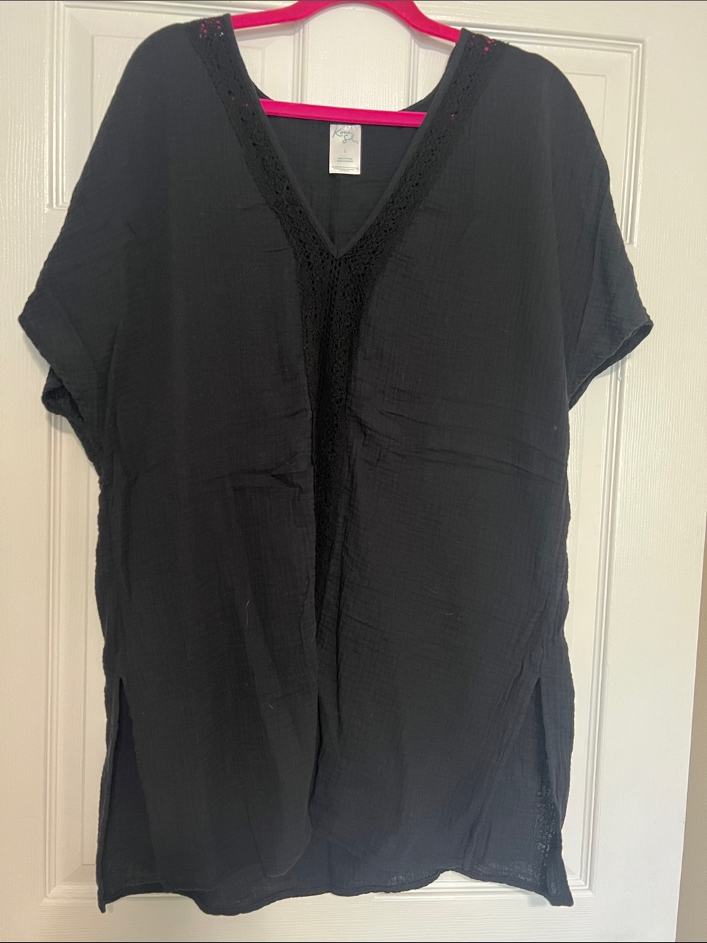 Kona Sol Black V-Neck Crochet Trim swim cover up